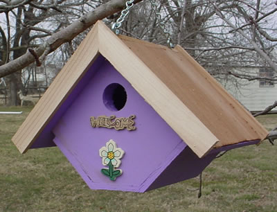 Wren Bird House, Diamond, Lavendar, Cedar Rooff