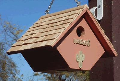 Wren Birdhouse, Diamond, Indian Red, Shingle Roof